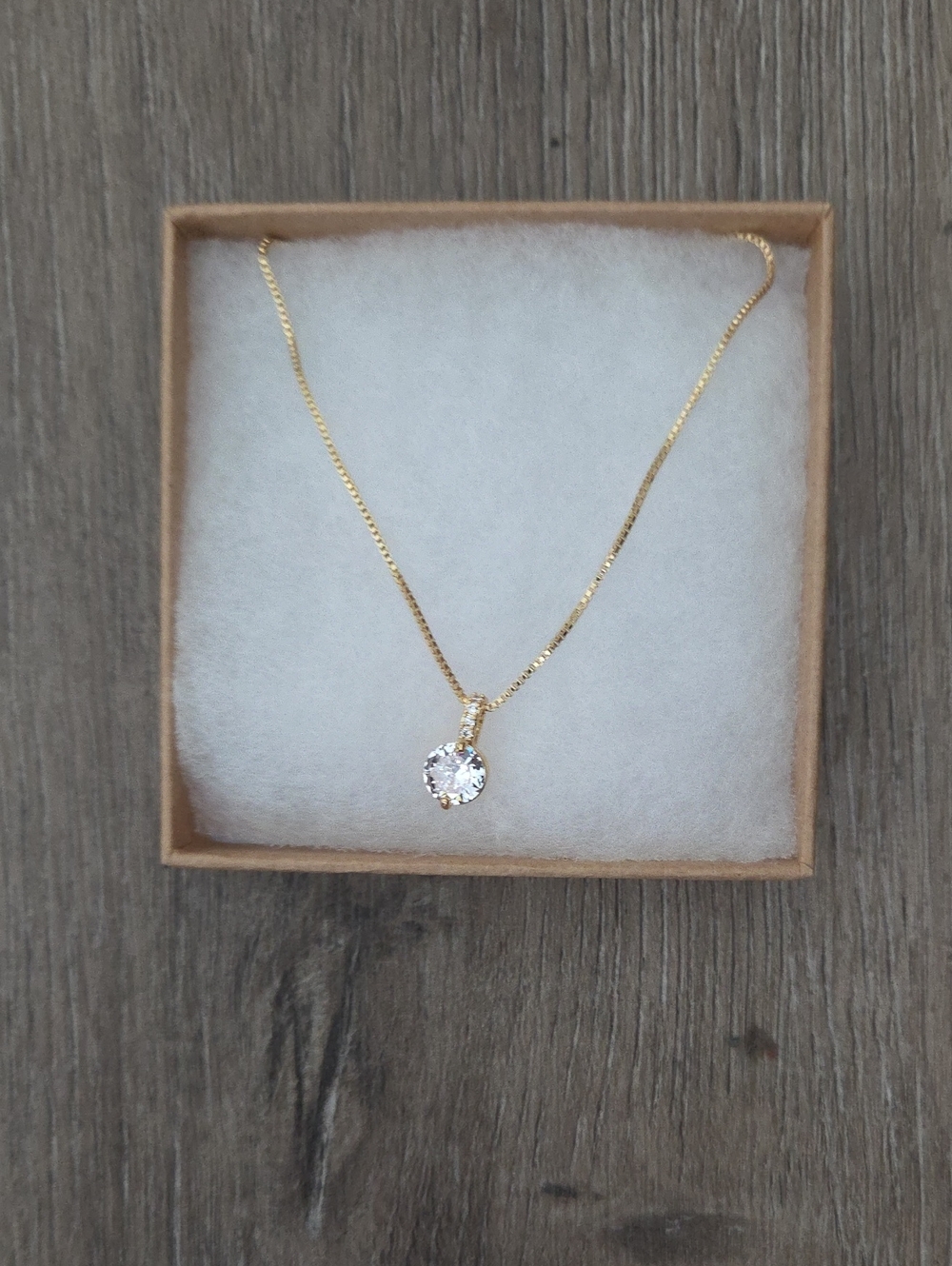 Gold Color Pendant Necklace with Clear Crystal Solitaire